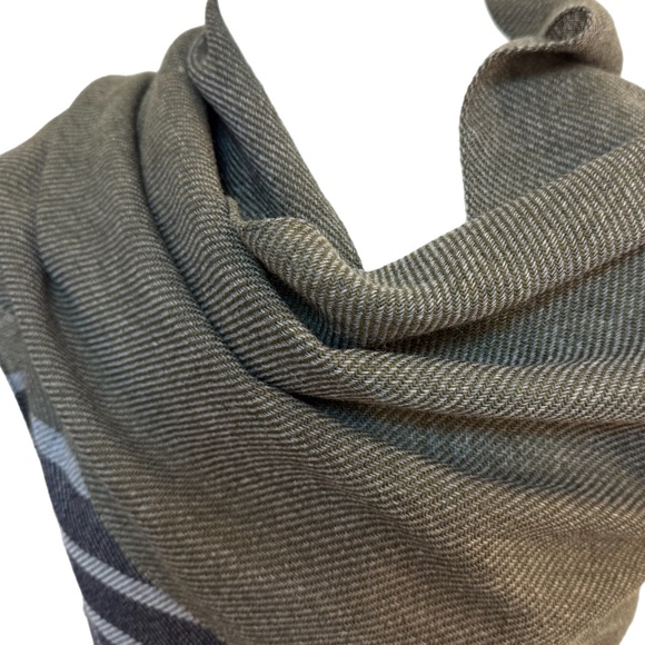 Profuomo Made in Italy Wool Blend Scarf 🇮🇹 – Olive & Charcoal Striped – NWT - Picture 5 of 12
